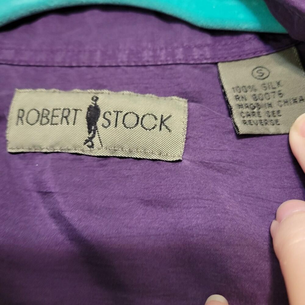 VTG 90s Robert Stock Men's S Purple Silk Shirt - Picture 3 of 6